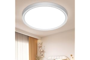 ASONINE Lámpara de Techo 24W Plafon LED 6500K 2400LM IP44 Impermeable Ultra Delgado Techo de Baño Ø30CM Lampara Techo para Baño Cocina Dormitorio Balcón