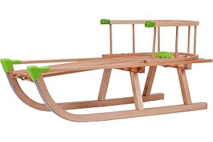 GaGadumi Trineo de madera de 90 cm con respaldo y cuerda de tracción, trineo duradero para niños y adultos, trineo de madera FSC