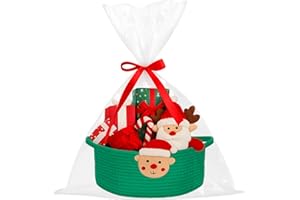 powerking Small Woven Basket with Gift Bags and Ribbons, Empty Decorative Gift Chest Box, Baby Gift Basket for Nursery, Cotton Rope Shelf Storage Bin Organizer Cube with Handles