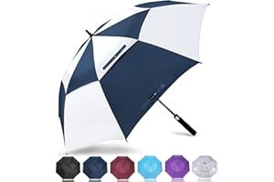 ZOMAKE Grand Parapluie de Golf XL - Parapluies de Golf Grande Taille 2-3 Personnes Anti Tempete - Extra Large Automatique Umbrella Golf Double Canopée De Homme Femme(Bleu Marin/Blanc)