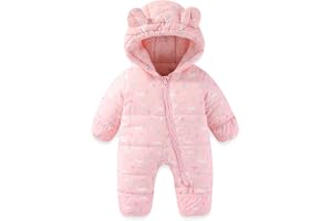 JiAmy Baby vinter overall, småbarn björn huva hopfällbar över vantar strumpor overall småbarn varm fleece sparkbyxor flickor
