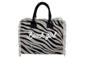 SEAMAR Borsetta Mare Zebra HandBag Casual a Manico Corto con Zip 100% Cotone 30x24x14cm Borsa Spiaggia