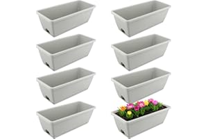 MUKSEUT 8PCS Window Planter Box, 17 Inch Rectangle Plant Window Boxes with Trays, Plastic Planter Pot with Drain Hole for Windowsill, Patio, Garden, Home Decor, Porch Yard