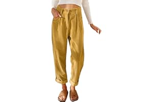 OIUHJN Cordhose Damen High Waist Damen Cord Hose mit Taschen Cropped Straight Leg Pants Elegante Freizeithose Einfarbig Gerades Beinhose Locker Hosen Damen Herbst Winter Hosen Streetwear Sporthose