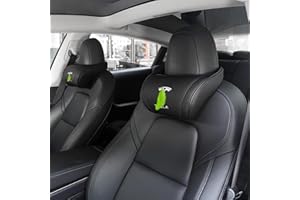 Arcoche Cuscino Poggiatesta per Tesla Model 3/Y/S/X, Cuscino per Collo Auto Tesla Memory Foam in Vera Pelle, Cuscino per Collo per Seggiolino Auto, Accessori Tesla Modello 3 Y S X (2PC Nero)
