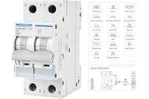 MOLLOM DC 2P Interruttore automatico miniaturo,400V 20A,nterruttore termomagnetico MCB personalizzato con visualizzazione della scena,capacità di interruzione 6KA per sistema PV solare