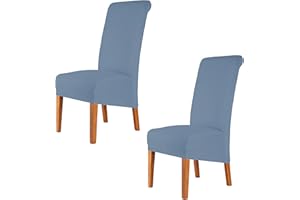 CMAKER High Back Chair Covers Stretch Spandex Fabric Chair Slipcover Seat Cover for Home Washable Removable Parsons Chair Protector Dining Room Kitchen Hotel,Set of 2,Dusty Blue