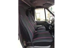 Carseatcover-UK® Heavy Duty Fabric Van Seat Covers - Black with PINK Trim - Fits Most Vans - Single & Double [CHOICE OF 6 COLOURS]