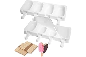 Aonveki Stampi per Ghiaccioli in Silicone, 2 Set Stampi Gelato Stecco con 100 Bastoncini e Coperchio, Formine Ghiaccioli senza BPA, al Cioccolato Congelato Fai da Te (Grande)