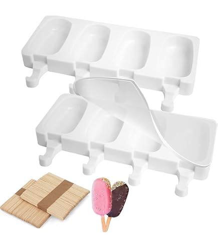 Moules à Glace Silicone 2 Pcs Avec Couvercles Et 50 Bâtonnets - Crème Glacée, Jus Et Desserts Maison