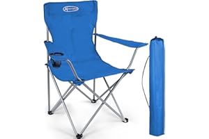 ACTIVE FOREVER Sedia da Campeggio Pieghevoli, Sedie da Esterno Leggerae e Portatile, Max Portata 100kg, Sedia Comoda Adatta con Porta Tazza e Braccioli per Campeggio, Spiaggia, Pesca, Barbecue - Blu
