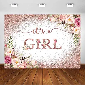 Avezano Rose Gold Baby Shower Backdrop for Girls Party Blush Pink Floral It's a Girl Baby Shower Photography Background Rose Gold Glitters Confetti Decoration Photoshoot Events Banner (7x5ft)