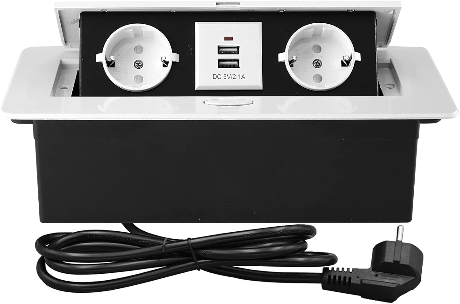 CHENGPI Regleta de Enchufes,Enchufe Multiple Retractible para Escritorio con 2 Enchufes EU,Regletas Enchufes con 2 Puertos USB para Encimera, Cocina, Taller