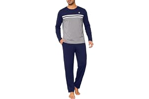 Litherday herrpyjamasset bomull långärmad pyjamas med kontrastkant