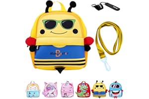 Fam and Pal I Neoprene 3D Bee Toddler Backpack for Boys I Includes Safety Rein Strap, Chest Buckle & PU leather Stroller Loop I Nursery & Preschool bags for kids I Suitable for 0-4 Years I