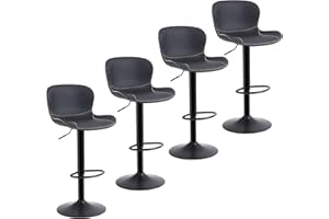 Youhauchair Barhocker 4er Set, Barhocker Höhenverstellbar aus PU-Leder, wasserdicht und verschleißfest mit Lehne, Drehbarer bar Stool, modern, Schwarz