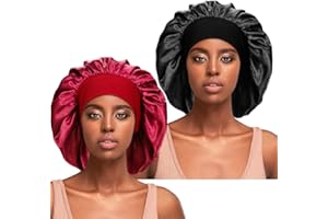 TSKNOMO 2 Pcs Silky Sleep Bonnet for Curly Hair, Large Hair Braids Bonnets Satin Sleeping Cap Night Caps for Women Hair Care