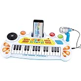 Elektronik Org M&uuml;zik Seti Mikrofonlu 45 cm &Ccedil;ocuk Piyano MP3 Girişli LED Işıklı Karaoke Oyuncak 3+ Yaş Beyaz
