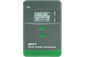 WATTIVE Regulateur de charge solaire mppt 20A Bluetooth controleur de charge solaire Dual USB Identification automatique 12V/24V regulateur panneau solaire Tension max 60V Écran LCD MRL20