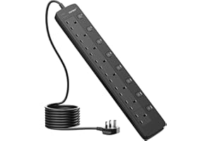TOPREK 8 Way Extension Lead with Individual Switches, 2100 Surge Protected Extension Lead with Indicator Lights, Desk/Wall Mounted Power Strip for Office/Home/Computer Room/Garage(2M)