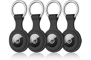 Dirrelo Airtag Keyring Compatible with Apple Airtag Holder Case, 4 Pack Silicone Case Tracker keychain Key Ring for Men Women, Safety Anti-lost Protector Case Cover, 4 Black