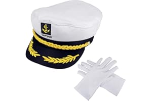 PERFETSELL Cappello da Capitano Cappello Marinaio per Adulti con 1 Paio di Guanti Capitano Cappello Marinaio per Travestimenti per Donne Uomini per Festa di Carnevale Feste in Maschera Cosplay