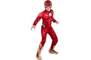 RUBIE'S Rubies Costume The Flash Classico per Bambino, Jumpsuit stampato con copristivali e maschera, ufficiale DC, per Carnevale, Natale, Compleanno, Feste e Halloween
