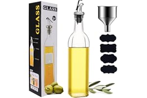 XYUXWLG Oil Bottle, Oil Dispenser Olive Oil Bottle Drizzler Vinegar Bottles 500ml/17OZ Lead-Free Glass Oil Bottle for Kitchen with Spouts Dispensing Funnel and 4 Name Sticker