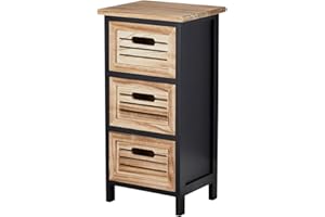 Home Source Chest of Drawers, Wooden Bedroom Organiser Storage Unit, Black with Natural Drawers, 3 Drawer