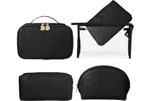 OutSpry 5 Stück Kosmetiktasche, PU Leder Reise Makeup Tasche Multifunktionaler Schminktasche Tragbare Makeup Taschen Organizer wasserdichte Kulturbeutel, Schwarz