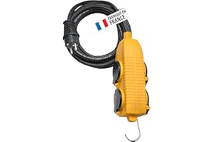 Brennenstuhl Rallonge 10m de câble avec Bloc 4 Prises à clapet (IP44), Fabrication Française 1151721 Jaune