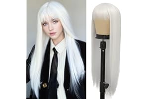 ‎SIUDUS Siudus Frauen Weiß Gerade Lange Perücken mit Bangs Synthetische Natürlich aussehende Haar Perücke für Cosplay Halloween Gebrauch
