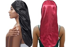 CHENIVESSS 2 Pièce Bonnet Satin Cheveux, Bonnet en Soie pour Dormir avec Bande Élastique, pour Couchage Maquillage,pour Cheveux Longs Et Bouclés