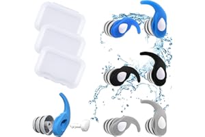 NOHLERLIFE 3 Pairs Ear Plugs for Swimming Reusable, Soft Silicone Waterproof Swim Earplugs with Noise Cancellation for Bathing, Surfing and Other Water Sports (Black Blue Gray(Teens & Adults))