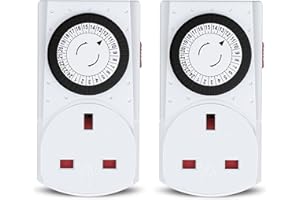 G-Homa Mechanical Timer Plug Socket UK, 24 Hour Programmable Energy Saving Plug-in Indoor Timer Plug Switch for Lights, Lamps and Home Appliances, Daily On/Off Cycle, CE Listed (2 Pack)