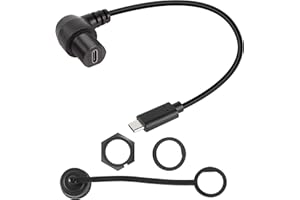 QIANRENON 90 Degree Angle USB C Panel Flush Car Waterproof Cable 10Gbps USB3.1 Type C Male to Right Angle Female Extension Cable, Threaded to Dashboard/Panel, for Car Boat Motorbike, 30cm/11.8in