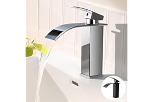 EOZAKAVOD Bateria Umywalkowa Bateria Łazienkowa Kran Łazienkowy Wodospad Armatura Umywalkowa Łazienka Jednouchwytowa Bateria Łazienkowa Wodospad Gorąca i Zimna Kran Do Umywalki (Chrom)