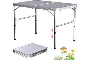 Lucn 3ft Folding Camping Table, Portable Foldable Pop-Up Picnic Tables for Outdoor Indoor Garden, Balcony Market Kitchen Work Table, 2 Height 67/37cm, Table Top Size: 90x60cm