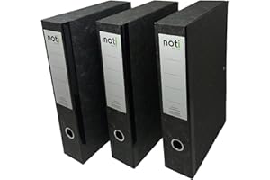 NOTI Box File Foolscap, Lockspring, Ring Pull & Catch, 75mm Spine, Black & White (Box of 3)