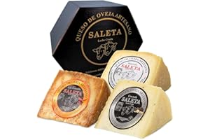Amaisso® Cesta Quesos Gourmet Regalo | Queso Oveja de La Mancha | 3 Cuñas Queso con Trufa, Guindilla y Ahumado Tipo Manchego | Surtido de quesos para regalar "Pack Especialidades 750gr" Saleta