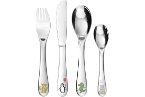 GRÄWE Barnbestick Jungle, barnbestick i rostfritt stål, gaffel, sked för barn, kniv för barn, från 3 år, presentförpackning
