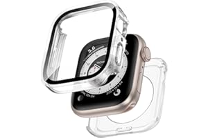 Kawoco 2 in 1 Wasserdicht Hülle für Apple Watch 45mm Series 9/8/7 mit Tempered Glass Displayschutz, 360° Rundum PC Front & Rückseite Gehäuse Schutzhülle für iWatch 45mm Durchsichtig