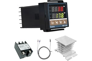 CABINA HOME PID Digital Temperaturregler REX-C100, 0 ℃ ~ 1300 ℃ AC Intelligente Temperaturregler Kits, Digital PID Thermostat mit SSR-40DA Halbleiterrelais, K-Typ Thermoelement und Kühlkörper