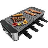 Cecotec Raclette Cheese&amp;Grill 16000 Inox AllStone, 8 pers, Grill de 1400 W, Termostato regulable, Superficie mixta grill-plan