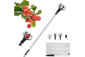 Domigard Fruit Picker Tool with Telescopic Pole, 12 Foot/3.3m Fruit Picker with Light-Weight Aluminum Telescoping Pole, Fruit Grabber Catcher Picker for Fruits Tree and Lamp Bulb Removal Tool