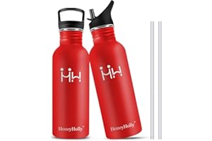 HoneyHolly Botella Acero Inoxidable, 500ml Botella de Agua para Niños, No Térmica, Cantimplora de Acero Inoxidable de Pared Simple, Sin bpa Reutilizable para Bicicleta, Deporte, Gimnasio