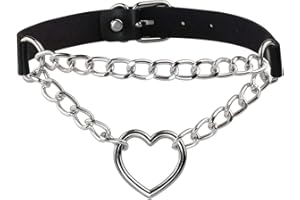 Manfnee Choker Punk Gothique Cuir PU Ras de Cou à Chaîne Coeur Collier Rock Femme Homme Réglable