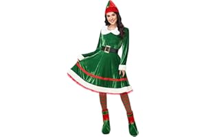 YYDSTYLE Elf Costume for Women Christmas Outfit Dress Adult 2 Pcs Cute Santa Elves Xmas Suit with Belt