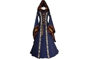 QZQZ 2023 Robe rétro médiévale Femme avec Manches Grandes Tailles Trompette Robe Reine Femme Victorienne médiévale Renaissance Gothique Robe Carnaval Halloween Cosplay fête Princesse Costume Longue