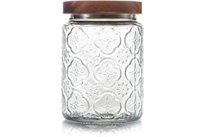 HolaJia Barattoli vetro con coperchio, 700ml Barattolo vetro con coperchio in Bamboo, Barattoli vetro ermetici, Contenitori sale zucchero caffè, Barattoli cucina di design (fiori di Begonia)